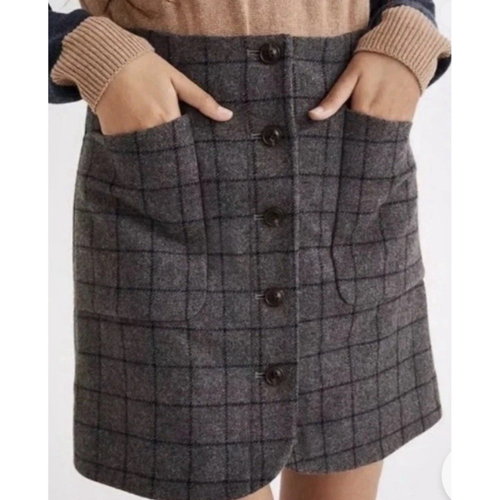 Madewell Gray Plaid Button-Front Mini Skirt